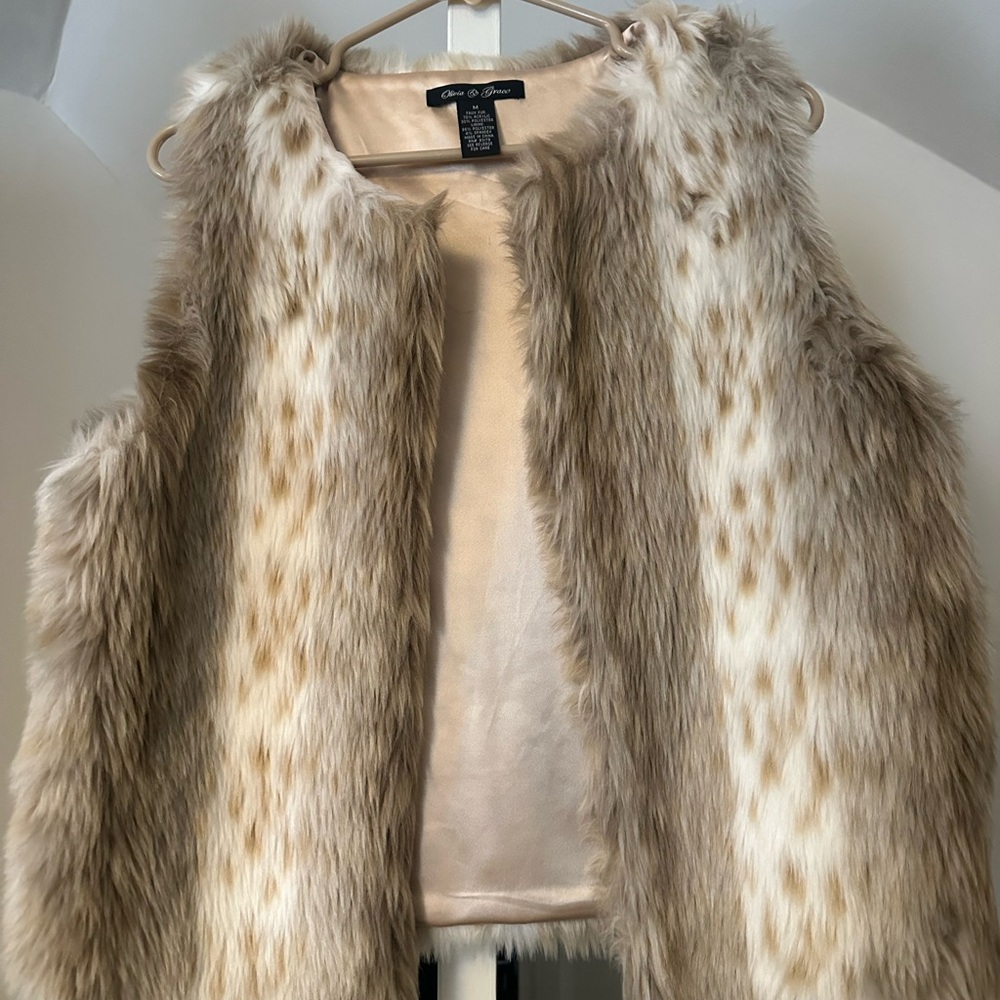 Faux Fur Vest in Cream and Tan